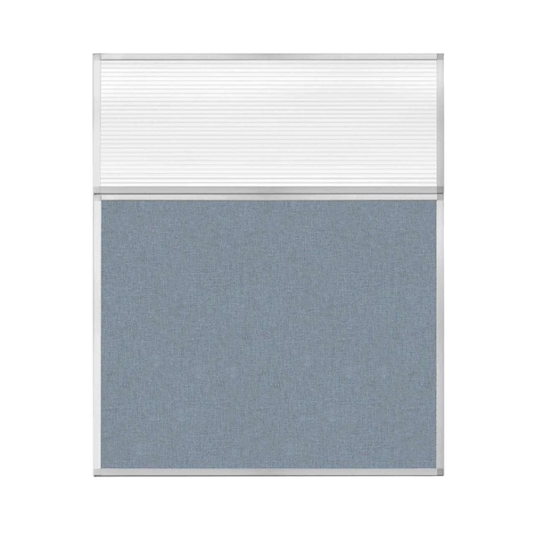 Hush Panel Configurable Cubicle Partition 5' x 6' W/ Window Powder Blue Fabric Clear Fluted Window